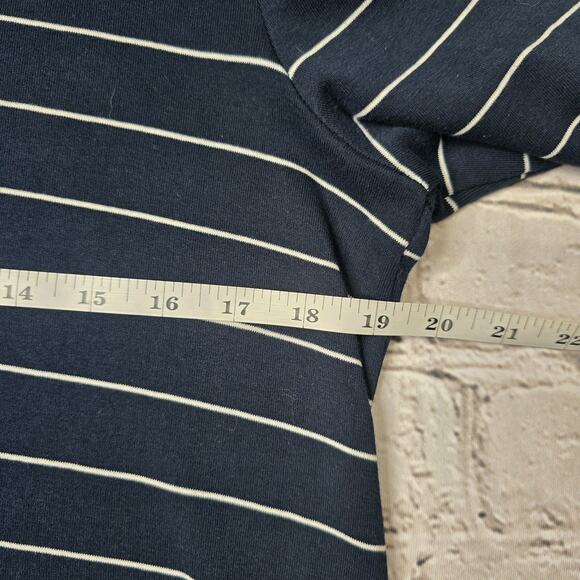 J Jill Pima 3/4 Sleeve V-Neck Navy Blue White Classic Stripe Pima Cotton Top Med - Picture 8 of 11